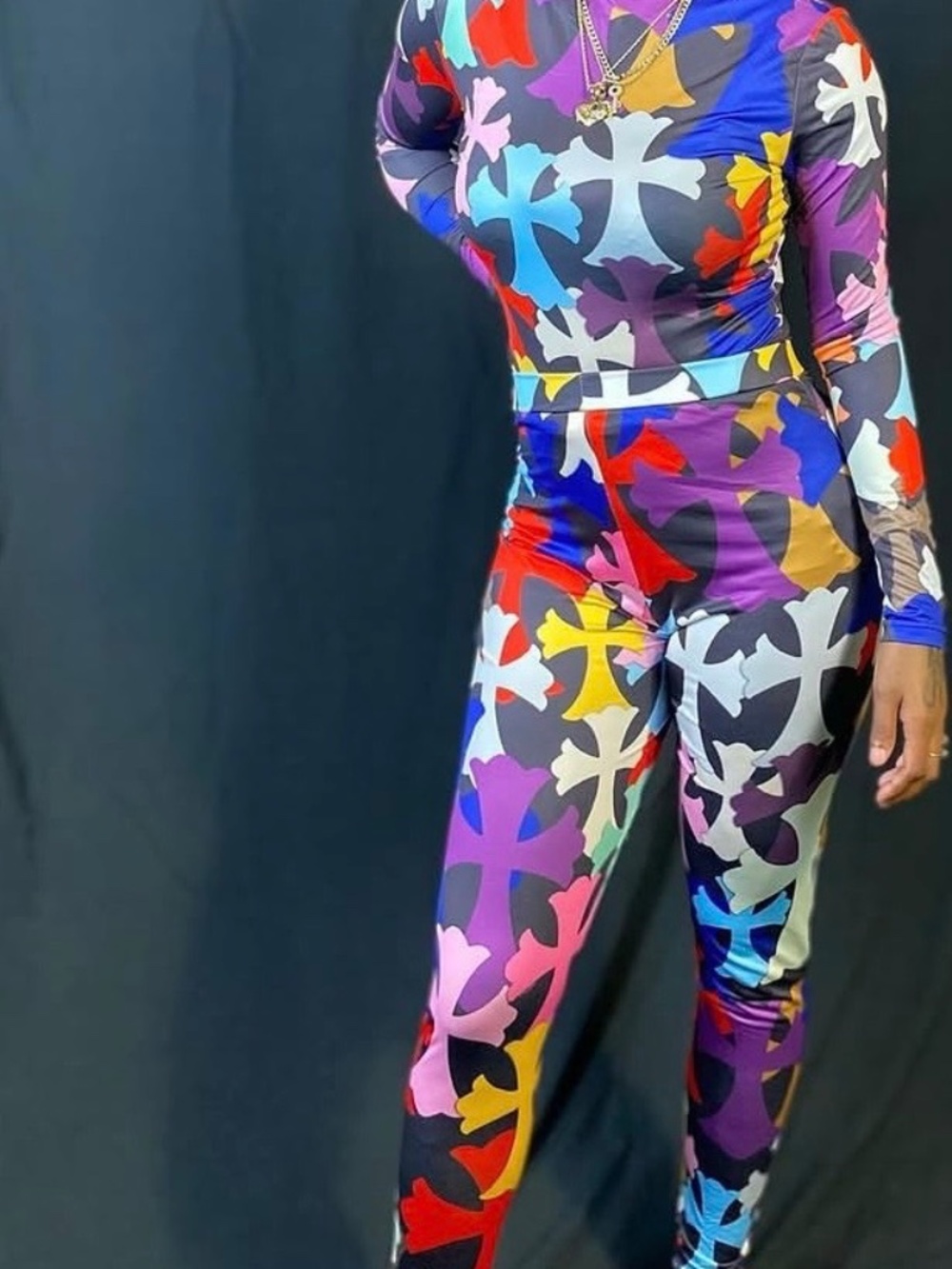 Cross print two piece outfit